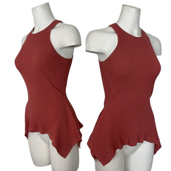 Cinq A Sept Ellen Knit Tank Top M Rosewood Handkerchief Ribbed - Picture 3 of 12